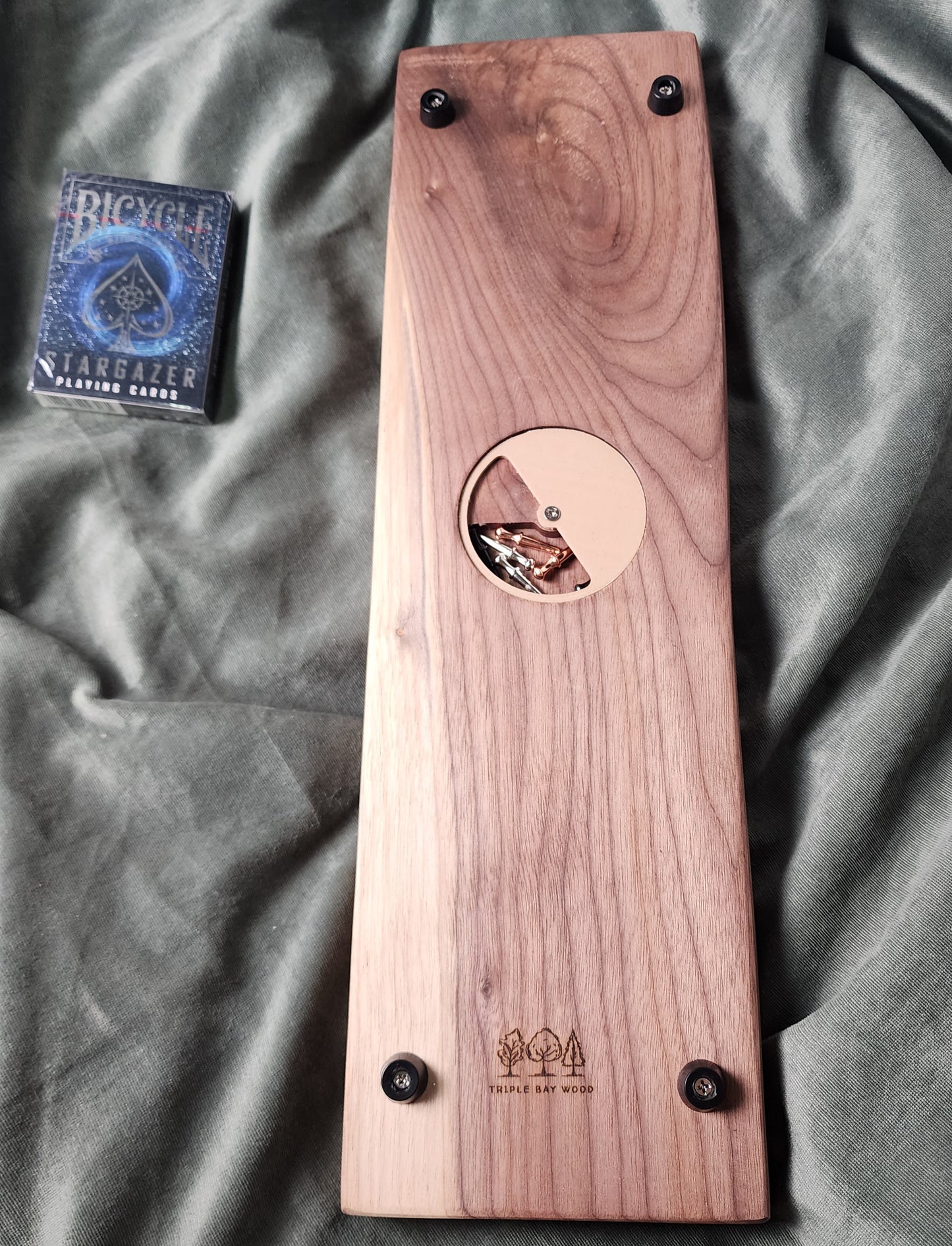 Walnut Live Edge Cribbage Board with Peg Storage & Specialty Deck of Card