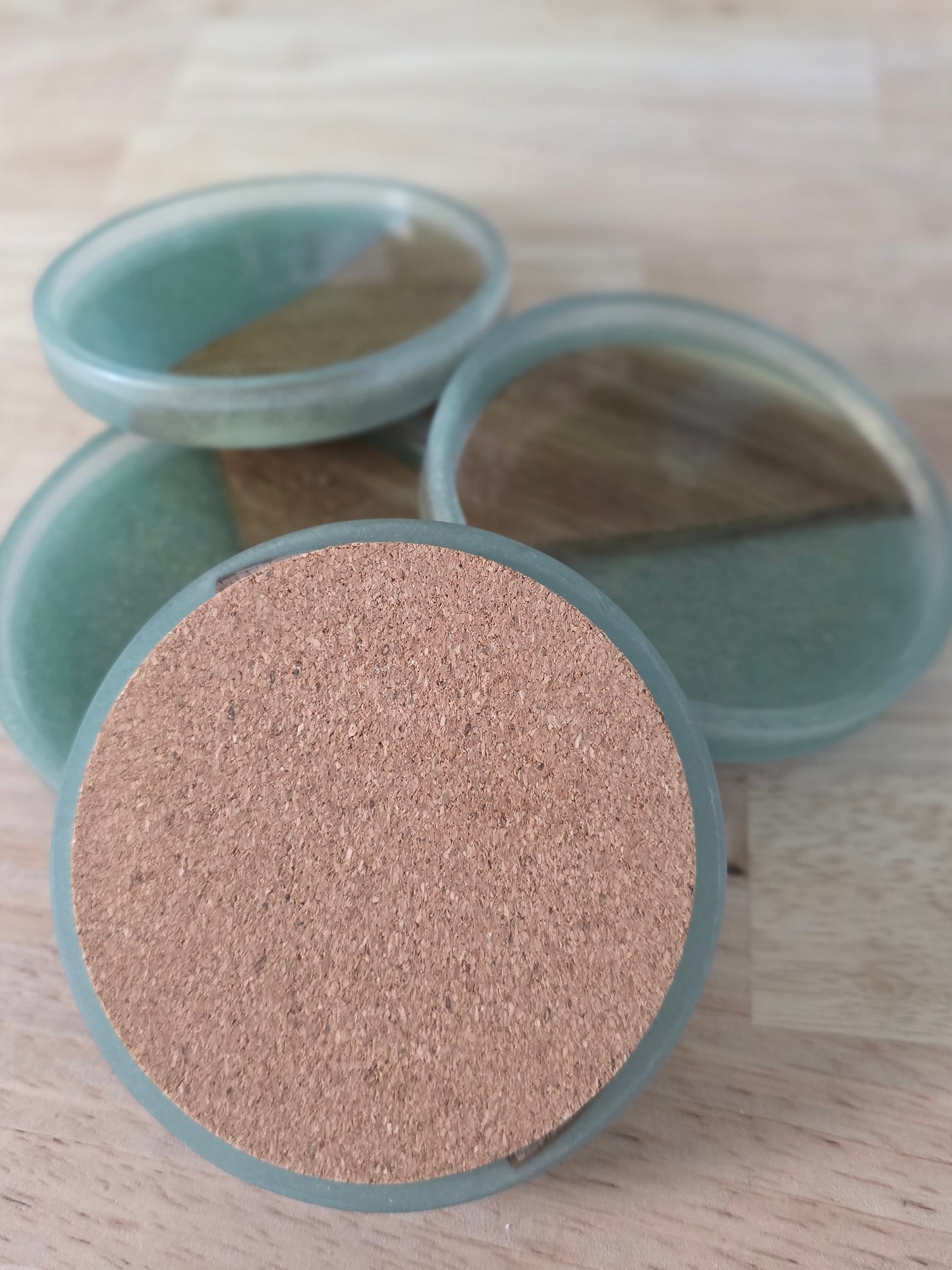 Handcrafted Acacia & Green Resin Coasters