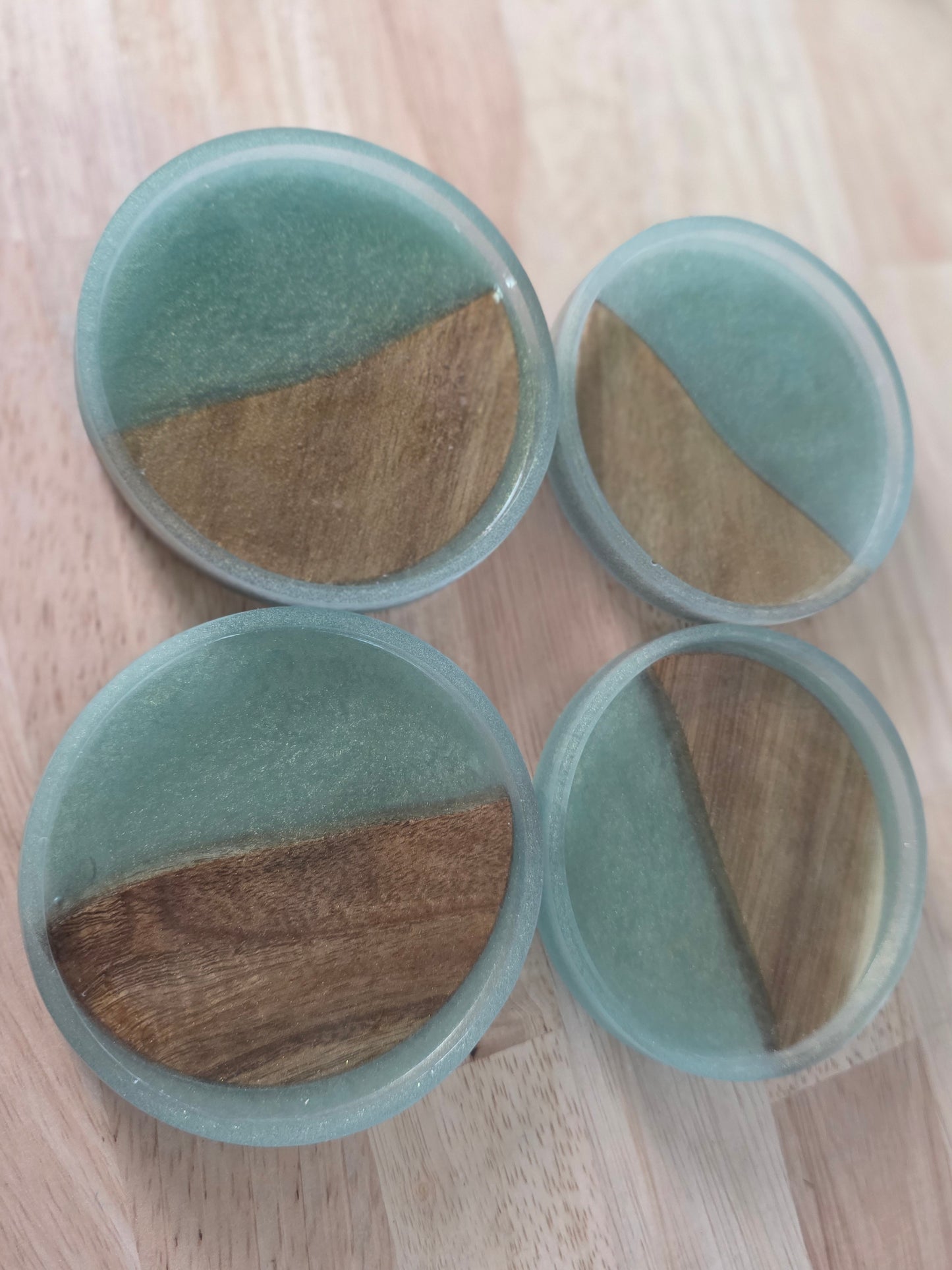 Handcrafted Acacia & Green Resin Coasters