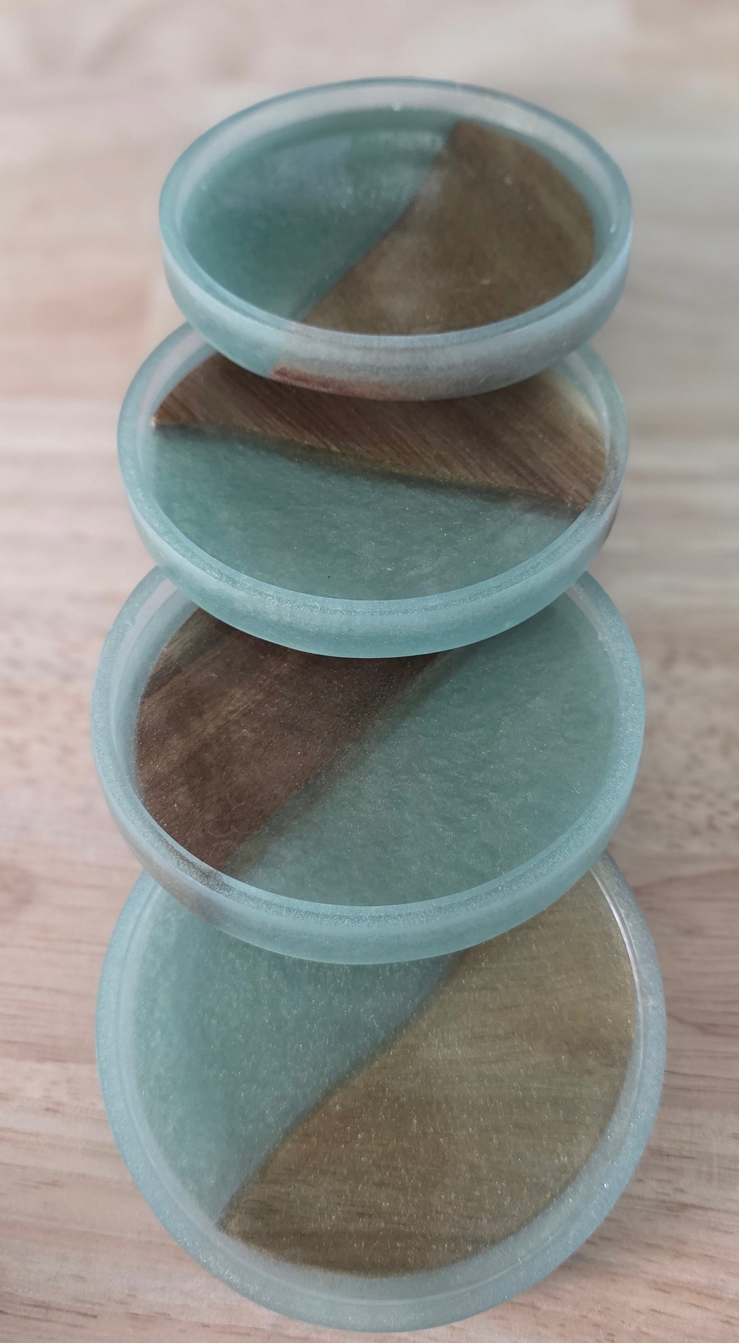 Handcrafted Acacia & Green Resin Coasters