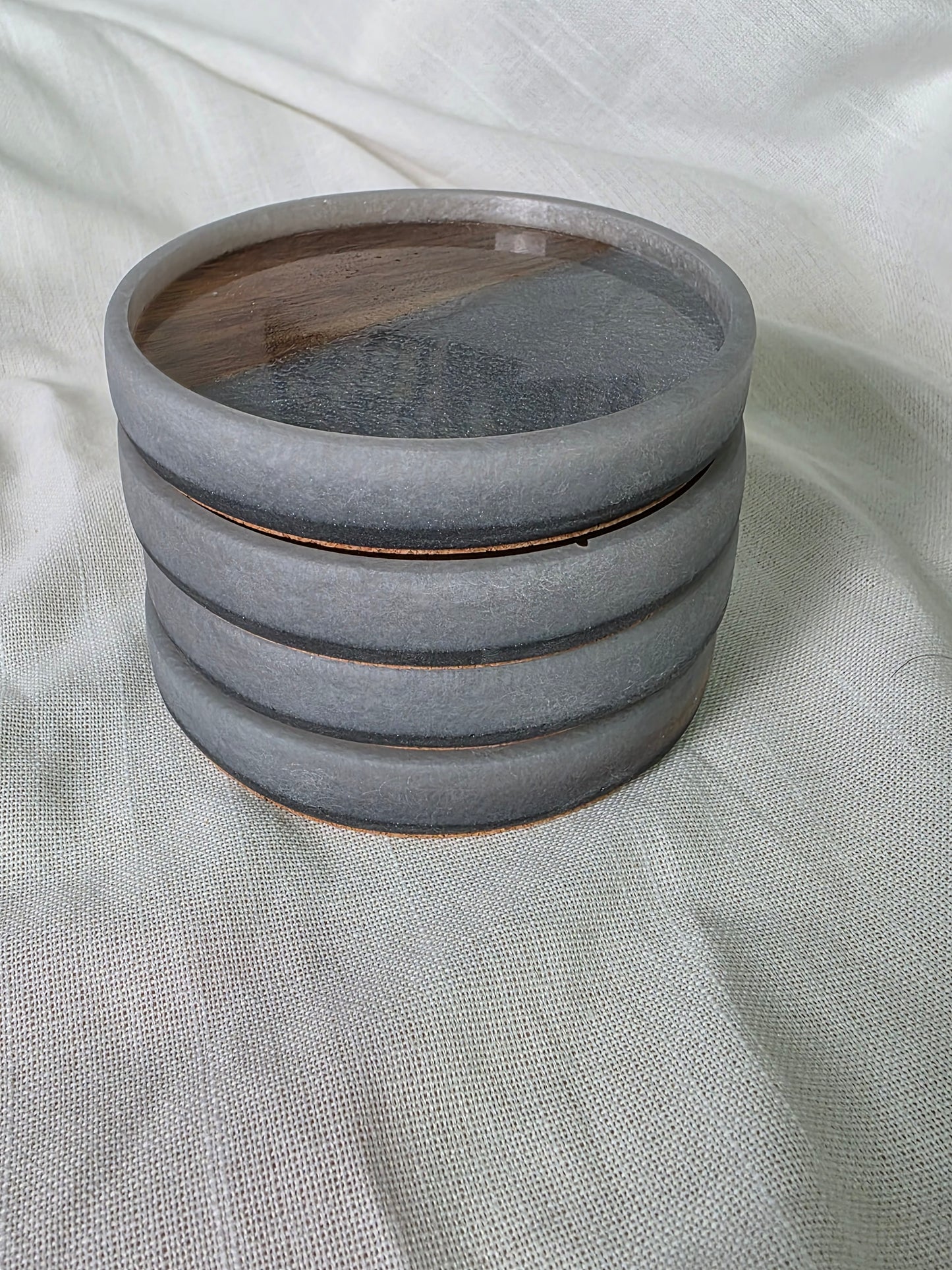 Handcrafted Acacia & Light Silver Resin Coasters
