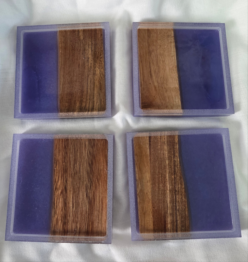 Handcrafted Acacia & Purple Resin Coasters - Square