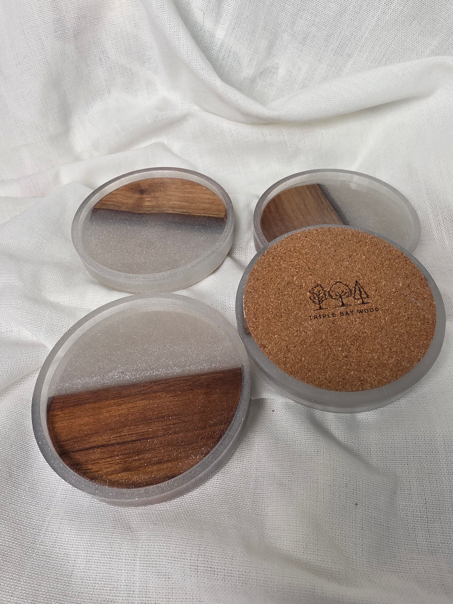 Handcrafted Acacia & White Resin Coasters