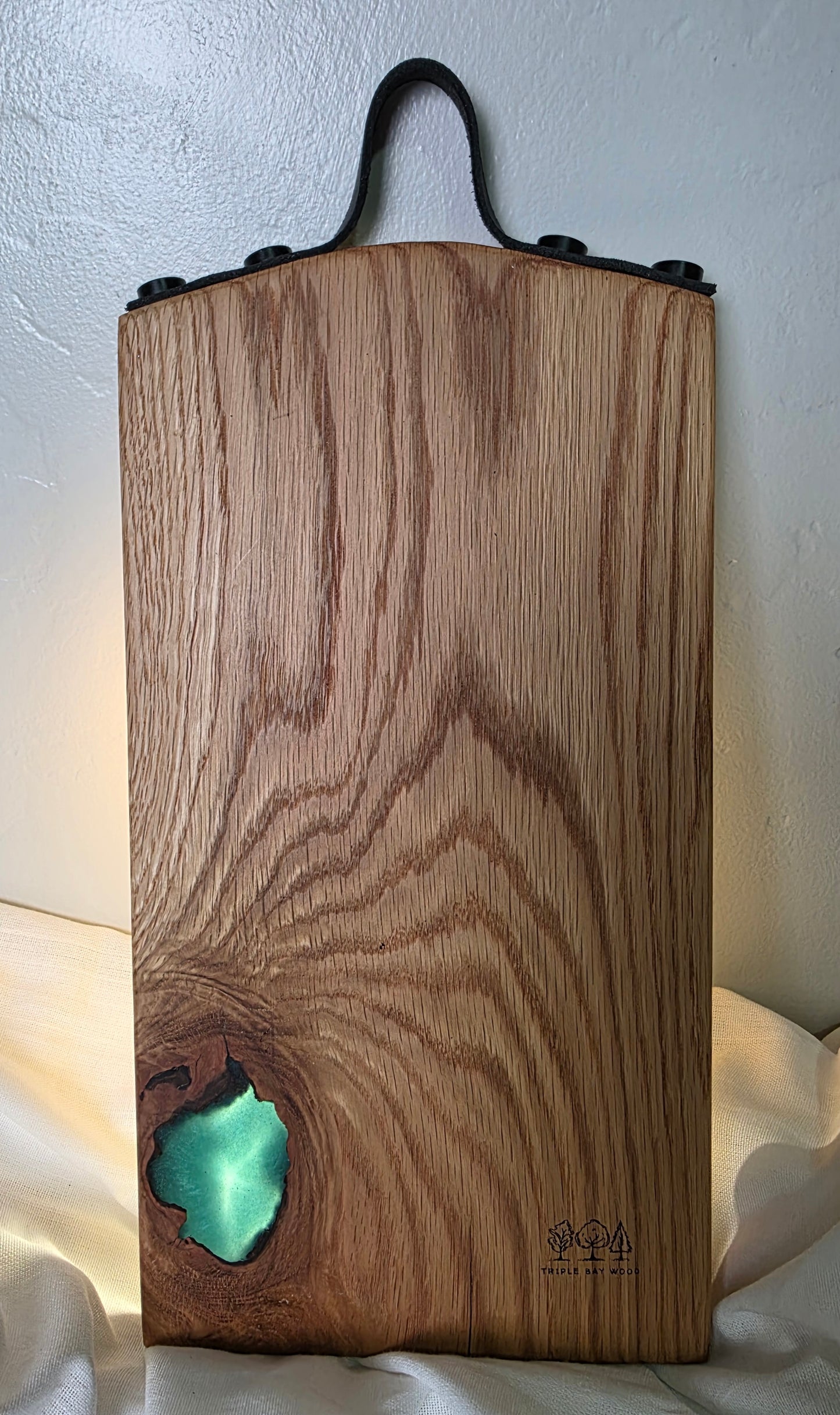 White Oak and Green Resin with Leather