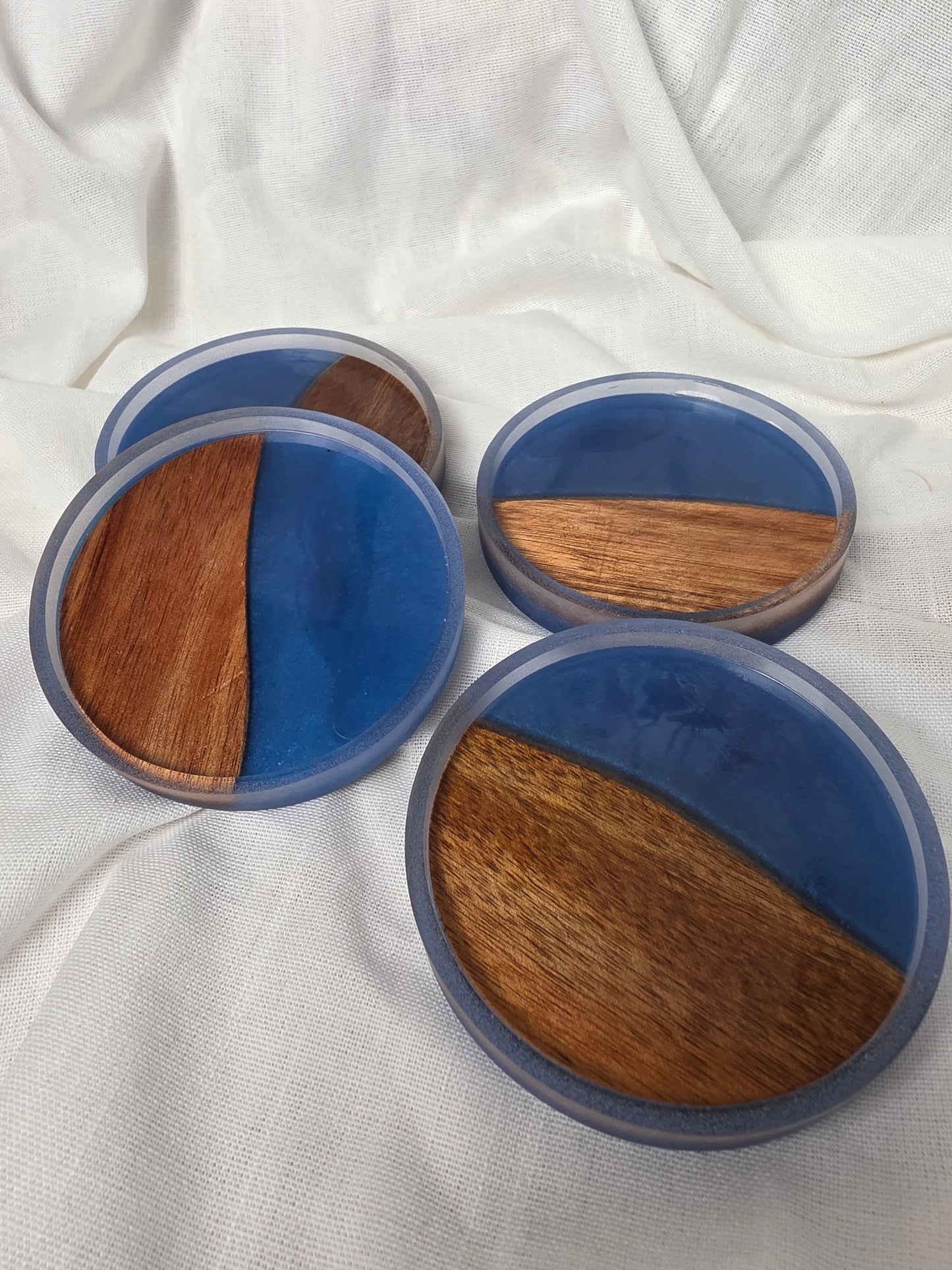 Handcrafted Acacia & Blue Resin Coasters