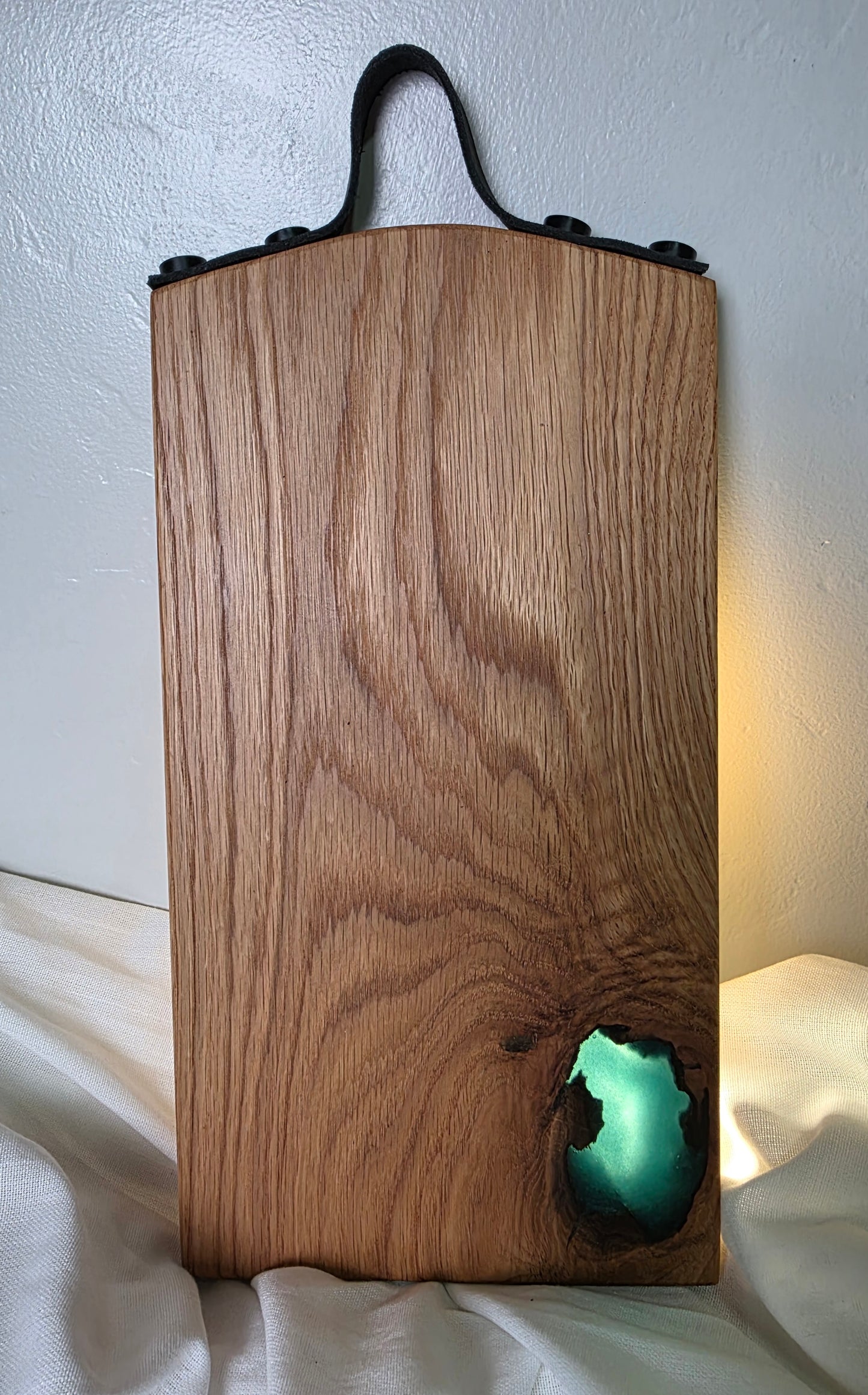 White Oak and Green Resin with Leather
