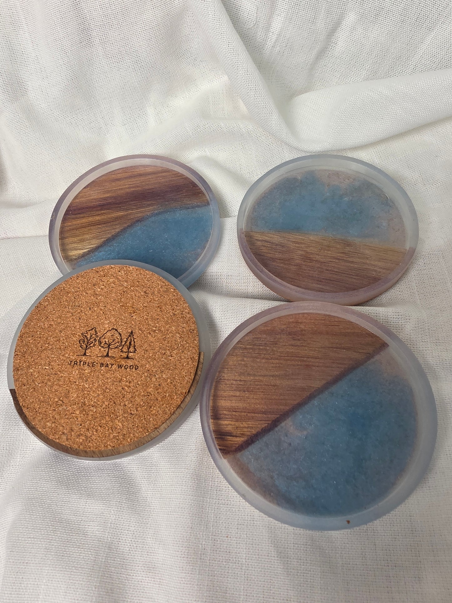 Handcrafted Acacia & Blue Clouds Resin Coasters