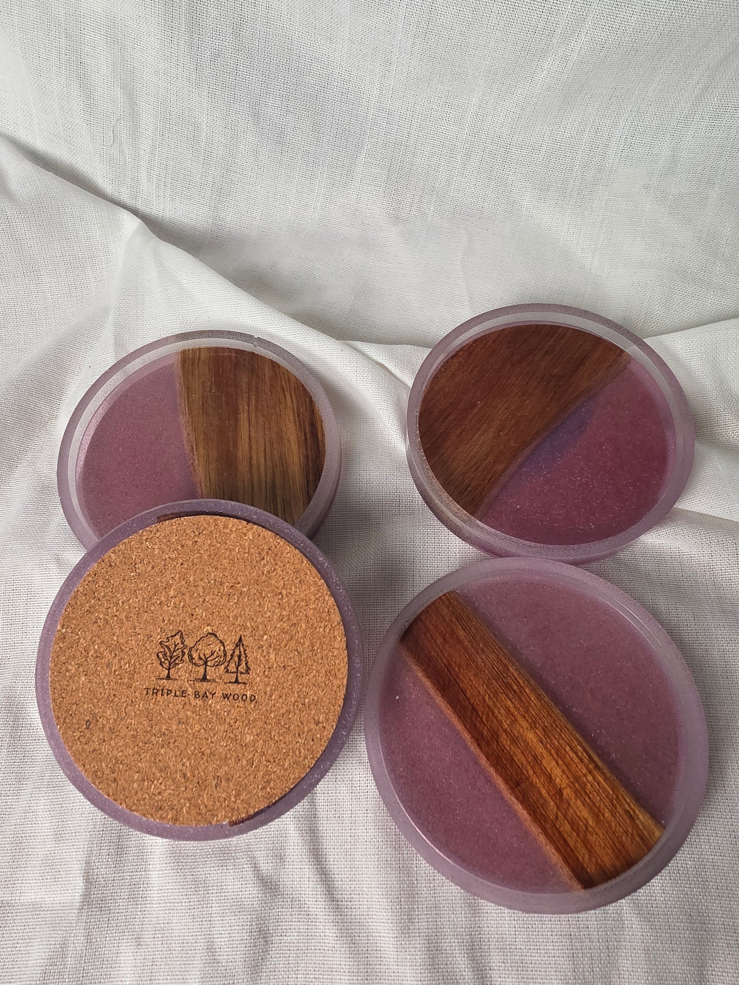 Handcrafted Acacia & Raspberry Resin Coasters