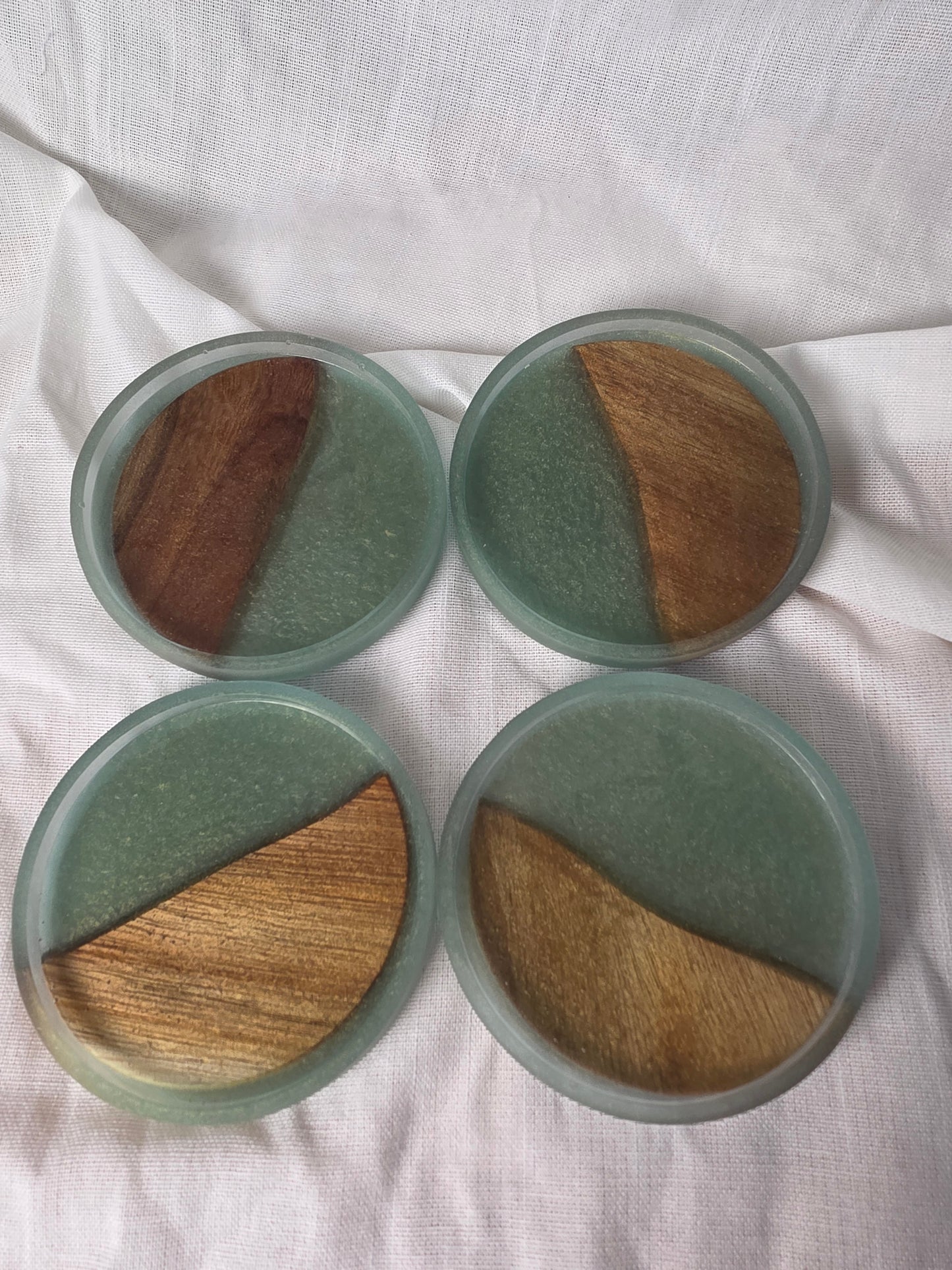 Handcrafted Acacia & Olive Green Resin Coasters