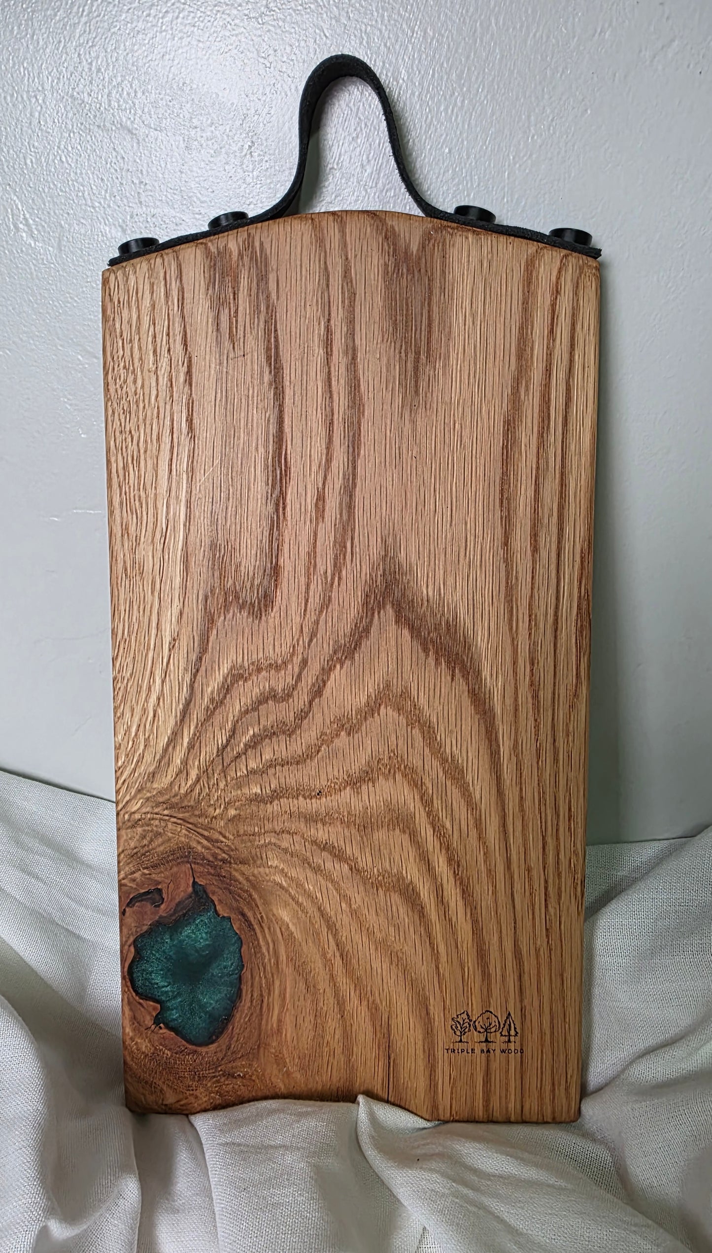 White Oak and Green Resin with Leather