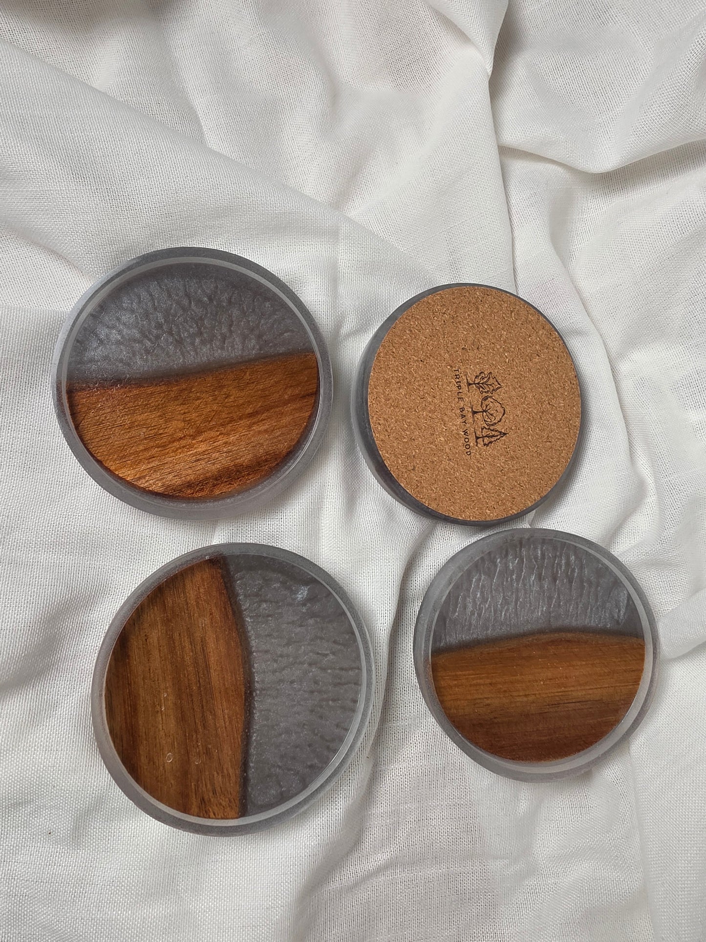 Handcrafted Acacia & Silver Resin Coasters