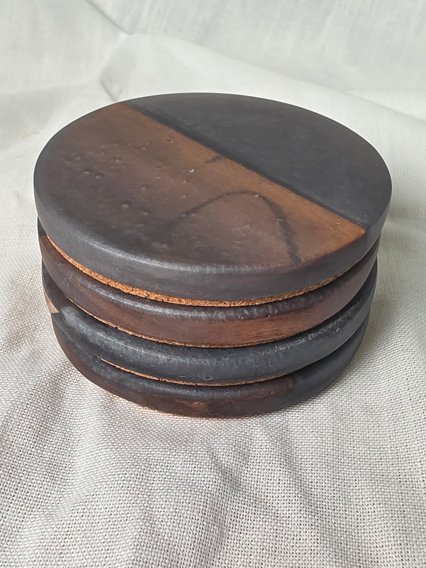 Handcrafted Walnut & Dark Grey Resin Coasters