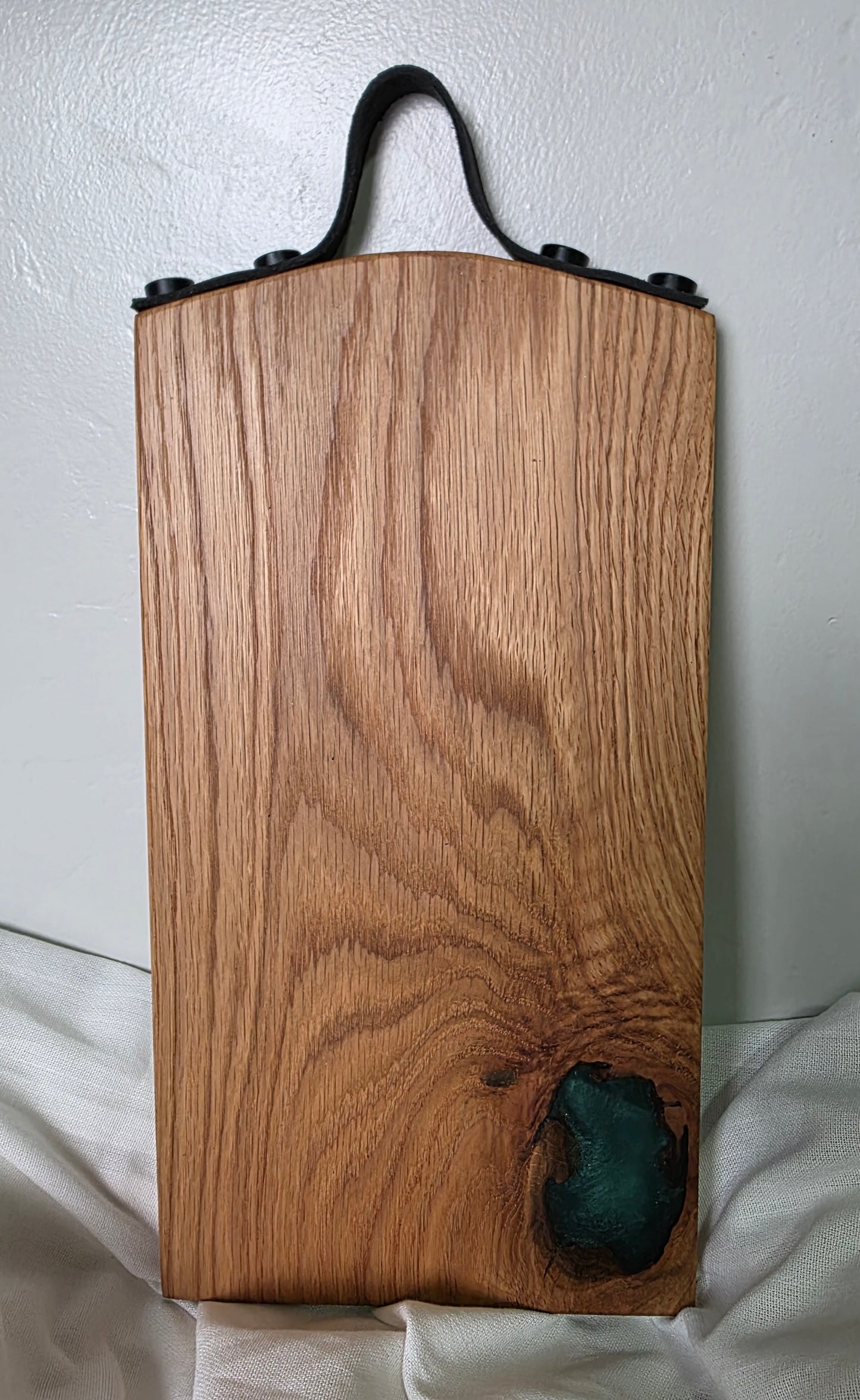 White Oak and Green Resin with Leather