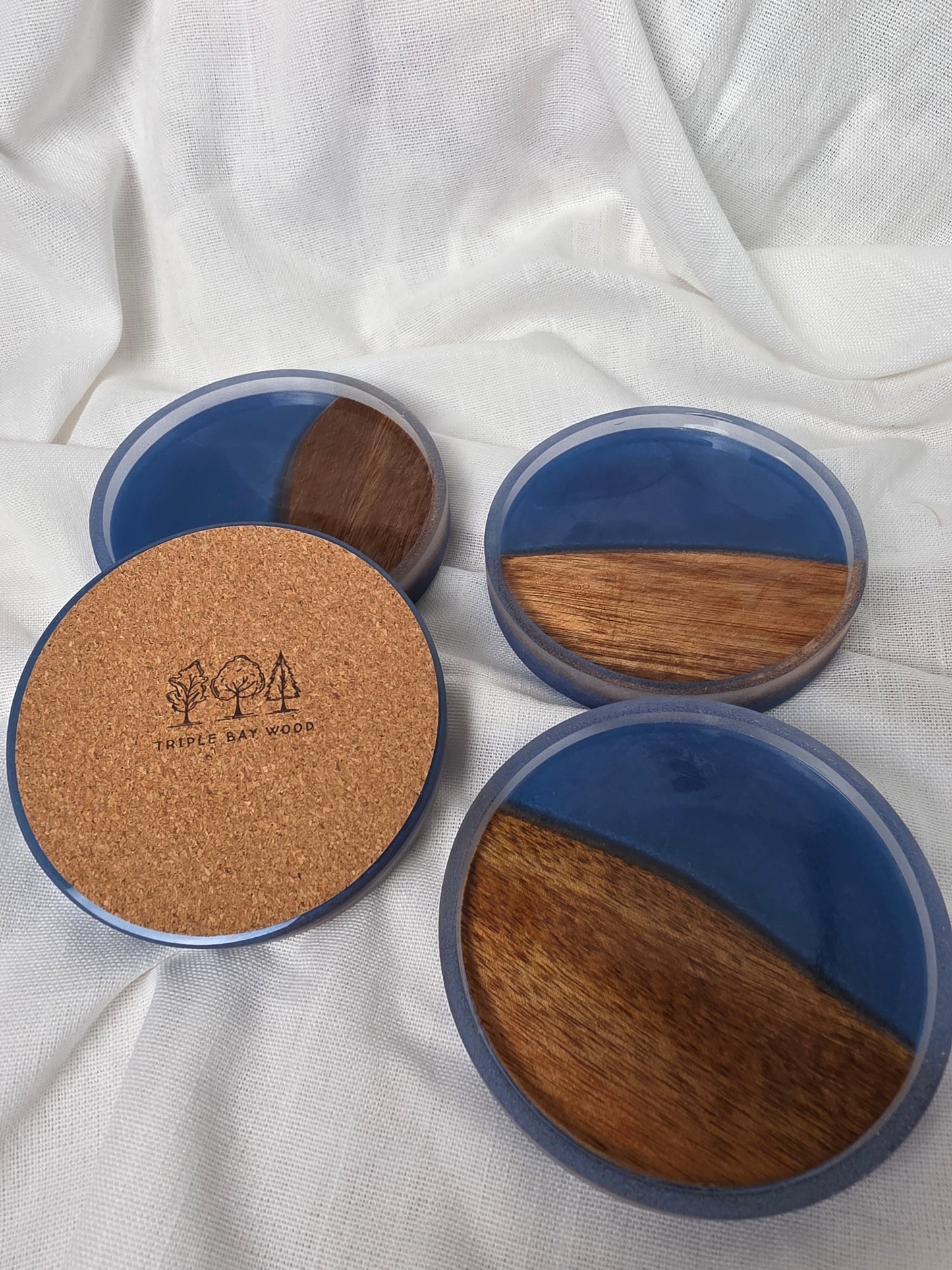 Handcrafted Acacia & Blue Resin Coasters