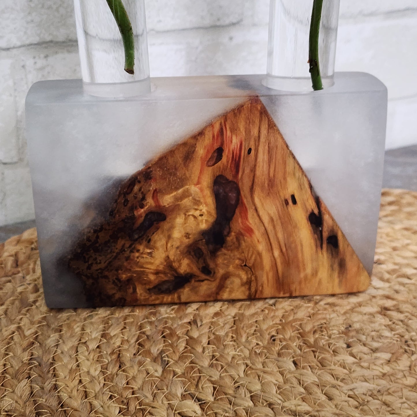 Live Edge Red Maple and Resin 2 Plant Propagation Station / Vase - Rare Find