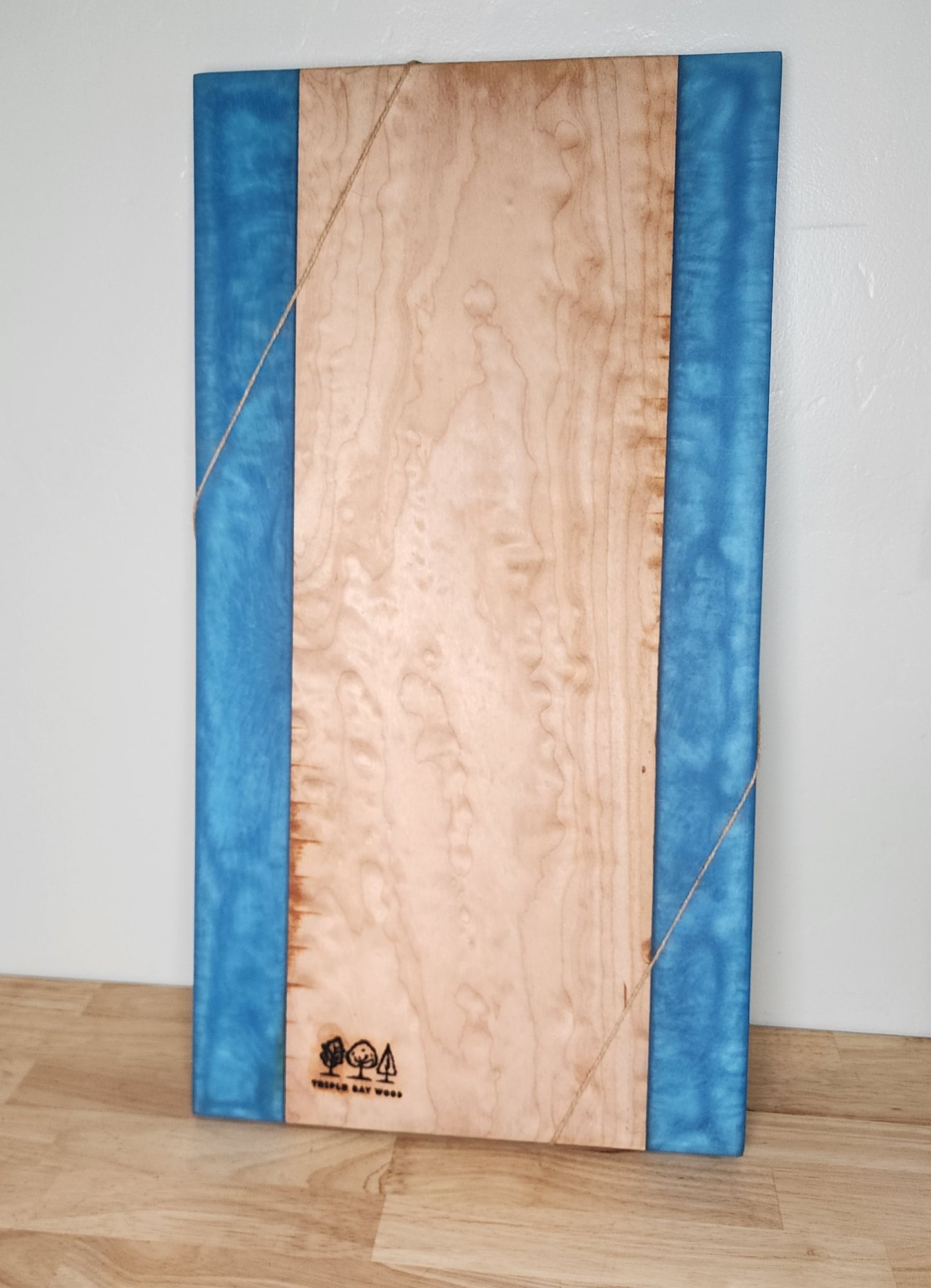 Big Leaf Quilted Maple and Pacific Blue Resin Board with Lavender Flowers