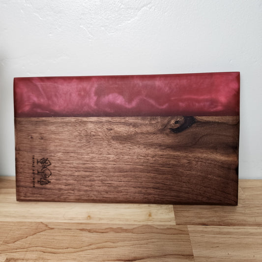 Walnut Live Edge and Berry Red Resin Serving Board