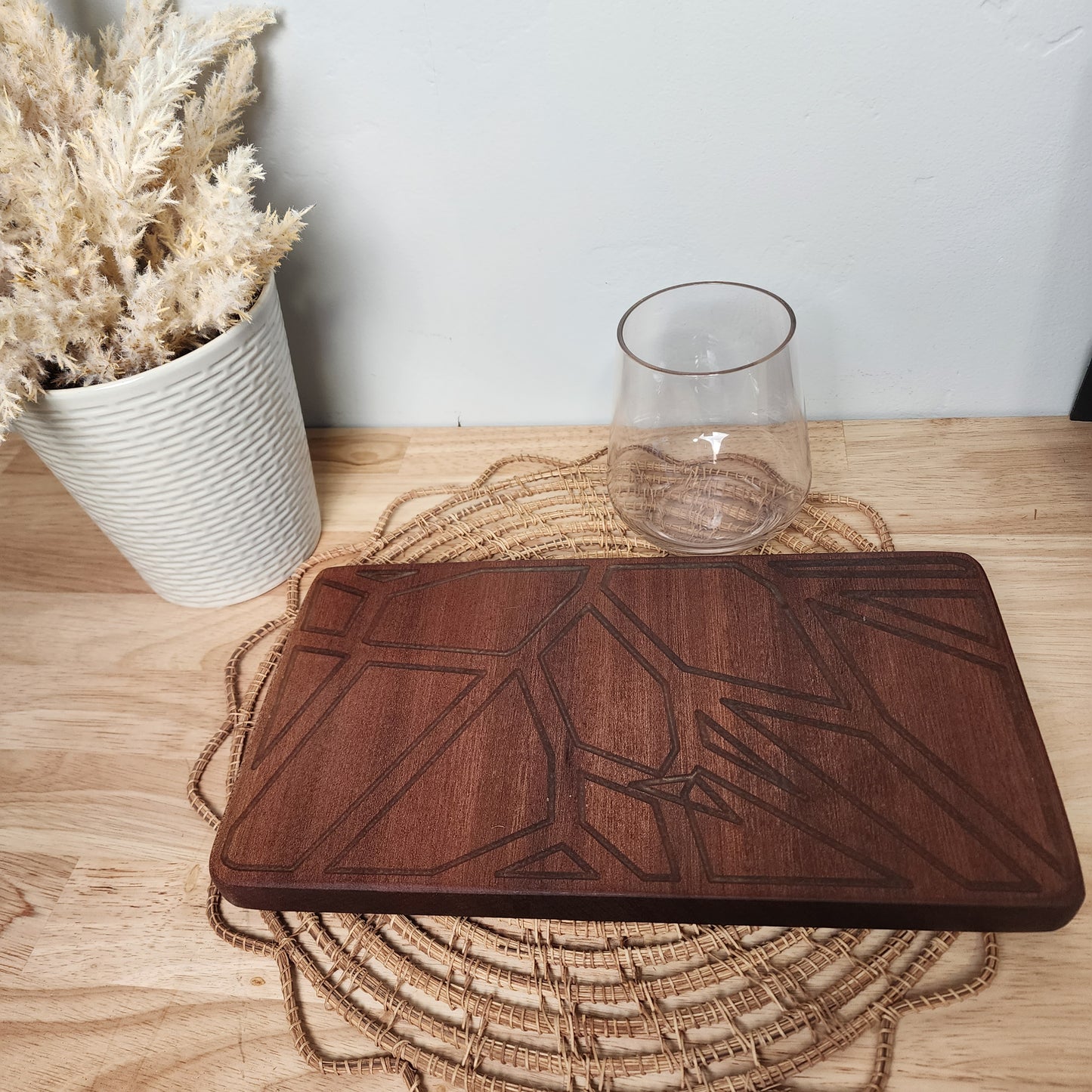 Bubinga Exotic Wood with Geometric Gold Resin Inlays Serving Board