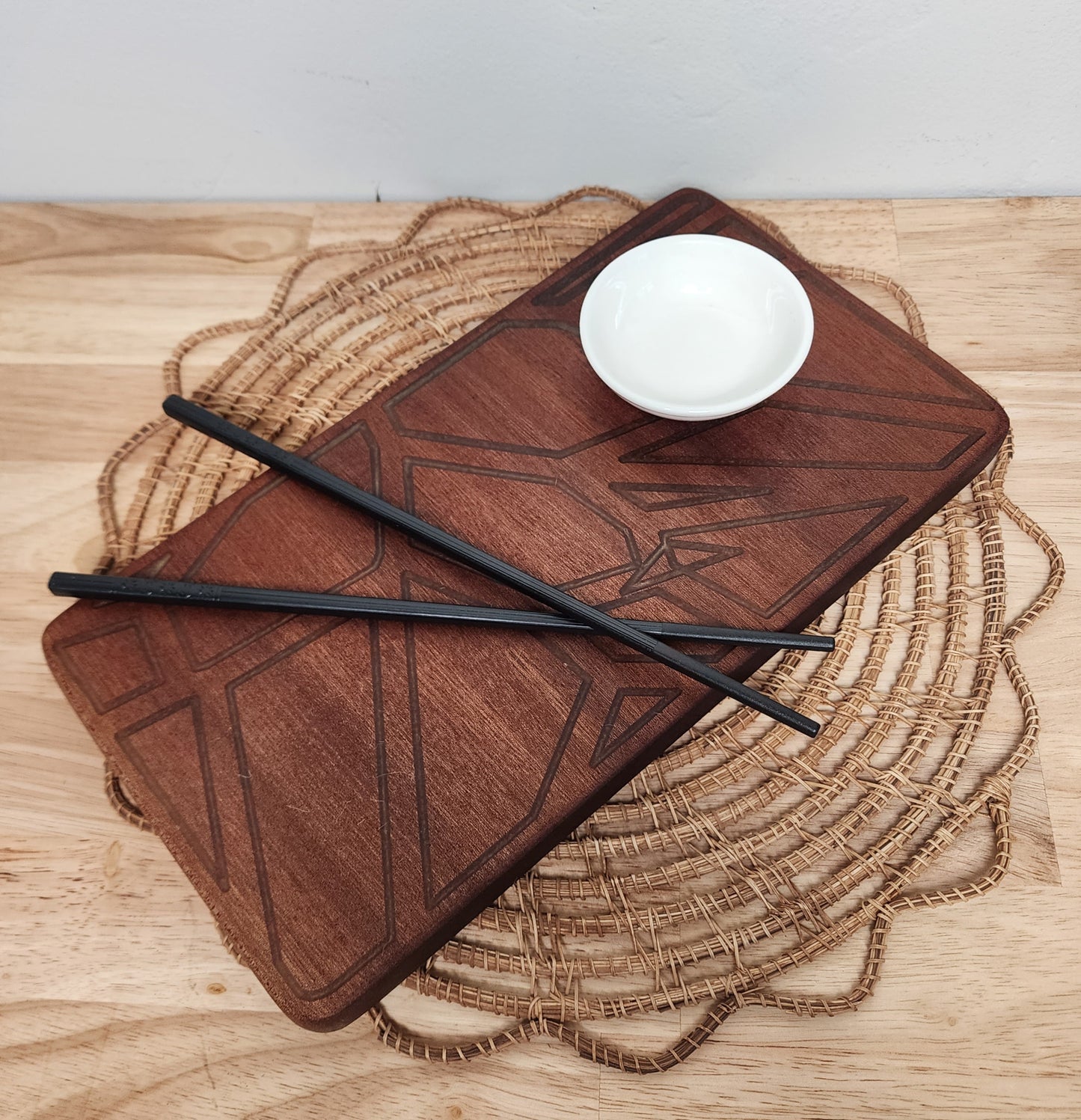 Bubinga Exotic Wood with Geometric Gold Resin Inlays Serving Board