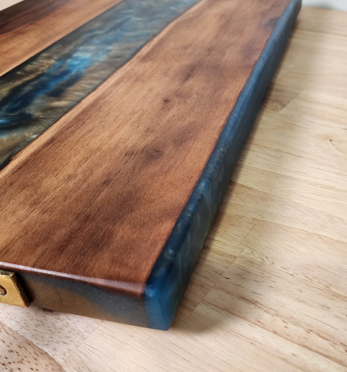 Walnut with Blue and Gold Resin with Gold Handles