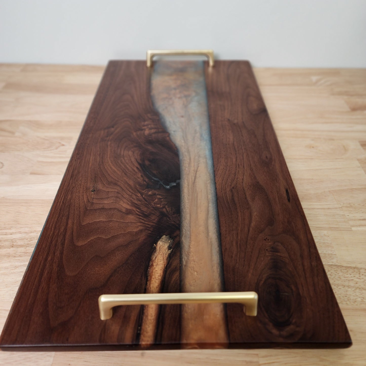 Large Walnut with Bronze Resin with Gold Handles