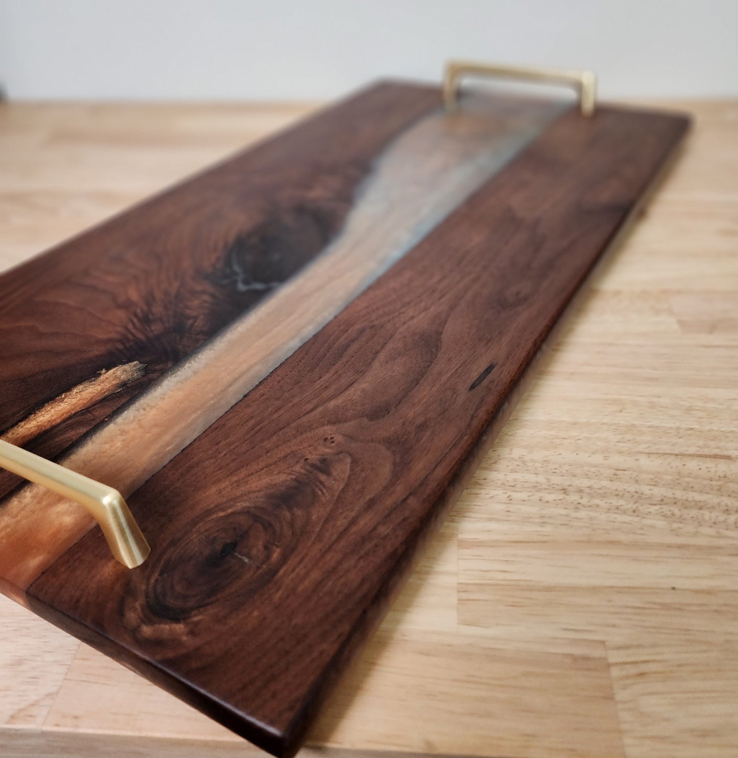 Large Walnut with Bronze Resin with Gold Handles