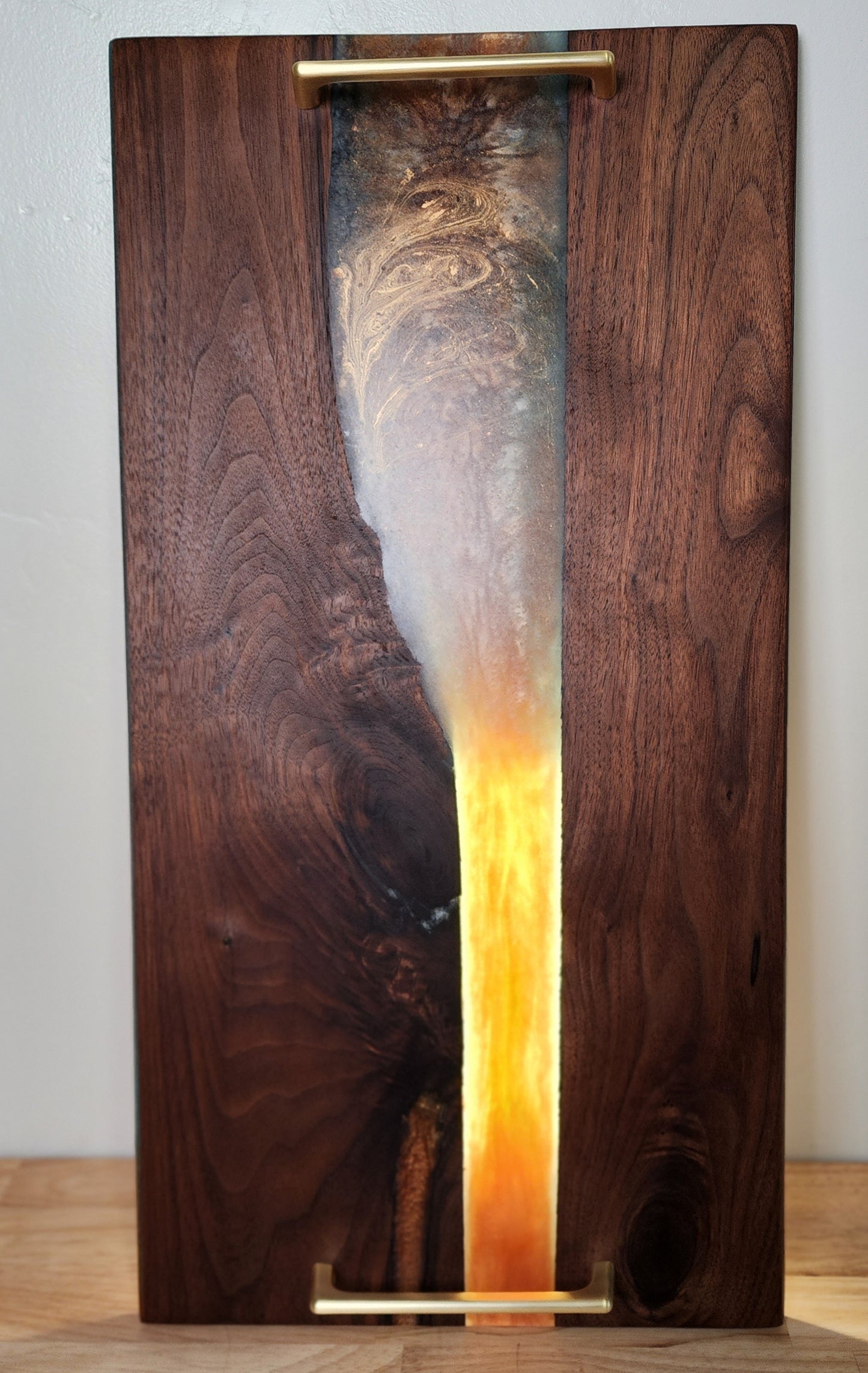 Large Walnut with Bronze Resin with Gold Handles