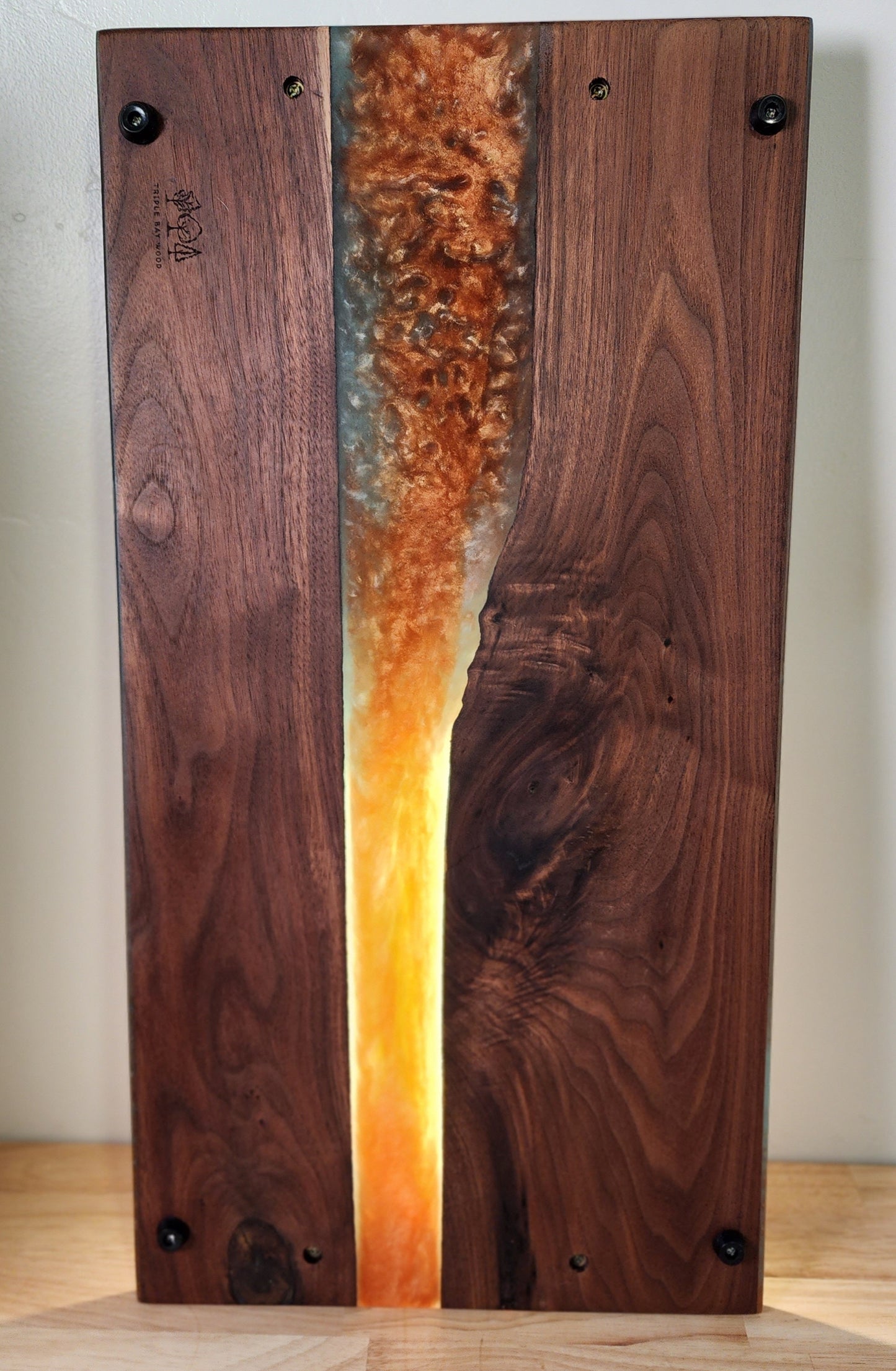 Large Walnut with Bronze Resin with Gold Handles