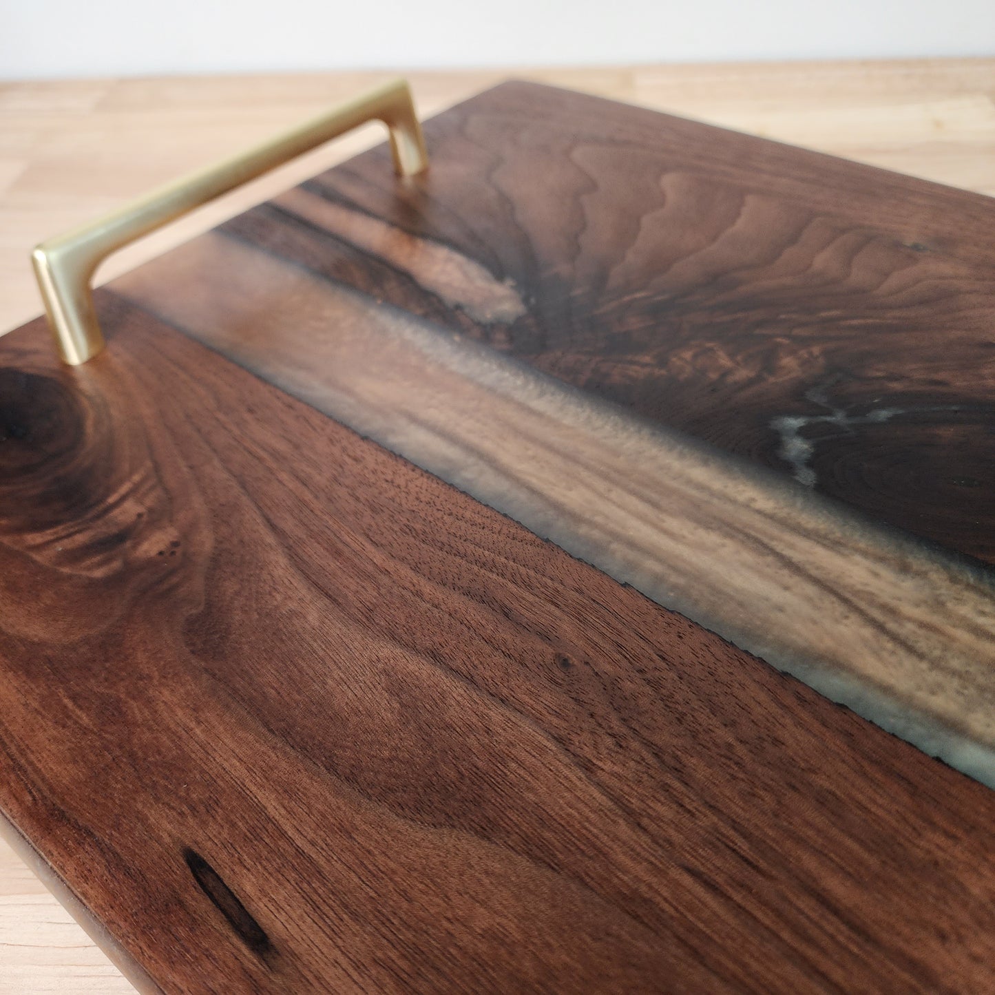 Large Walnut with Bronze Resin with Gold Handles