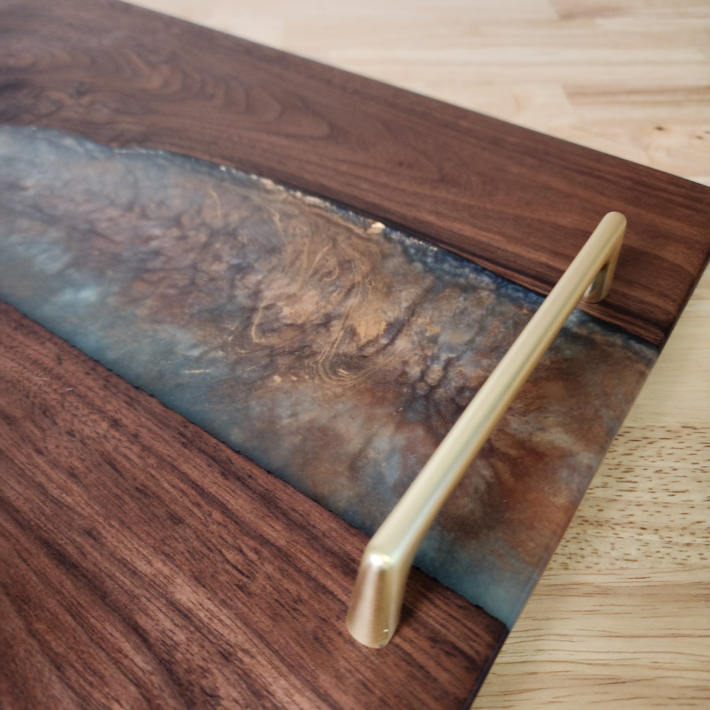 Large Walnut with Bronze Resin with Gold Handles