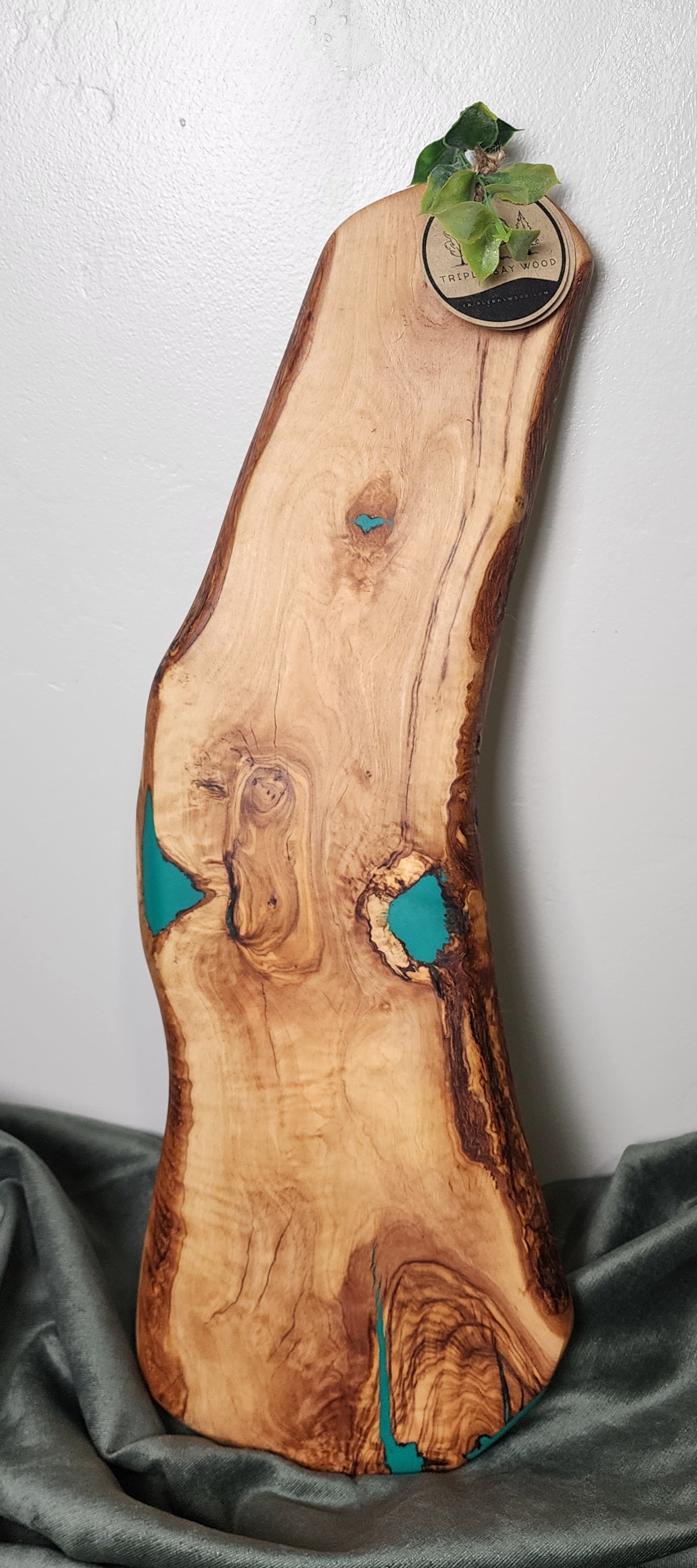 Live Edge Olive Wood and Green Resin Serving Board