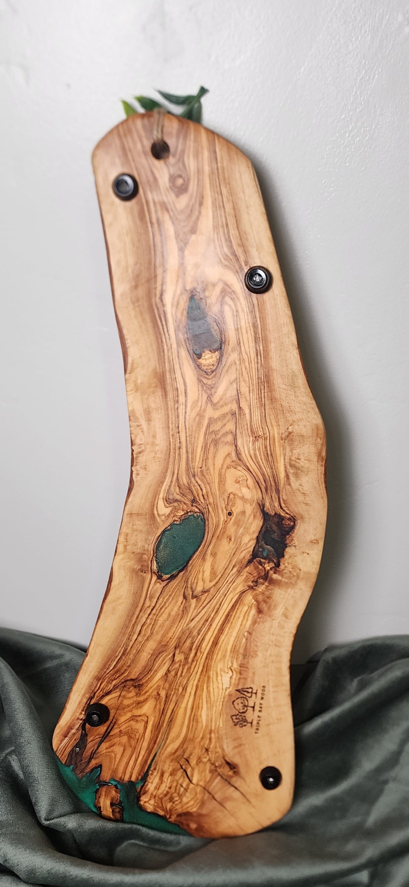 Live Edge Olive Wood and Green Resin Serving Board