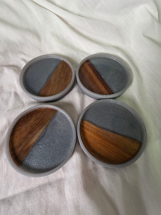Handcrafted Acacia & Light Silver Resin Coasters