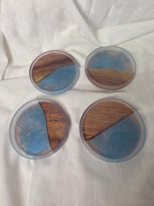 Handcrafted Acacia & Blue Clouds Resin Coasters