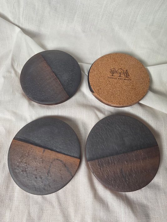 Handcrafted Walnut & Dark Grey Resin Coasters