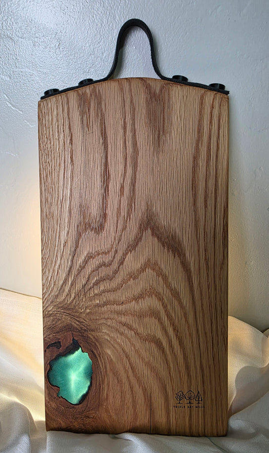 White Oak and Green Resin with Leather
