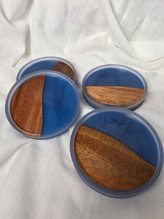 Handcrafted Acacia & Blue Resin Coasters