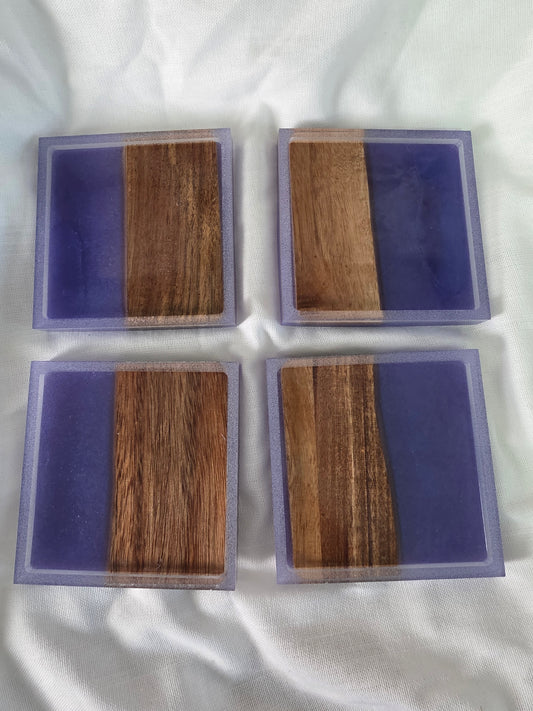 Handcrafted Acacia & Purple Resin Coasters - Square
