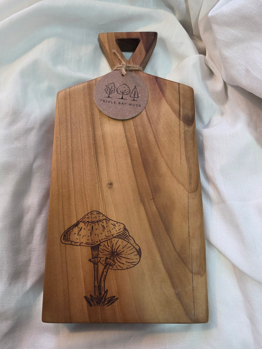 Board with Mushroom Engraving