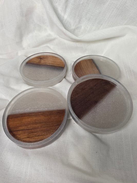 Handcrafted Acacia & White Resin Coasters
